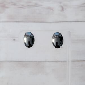 Vintage Stud Earrings Dark Gray Metallic Oval